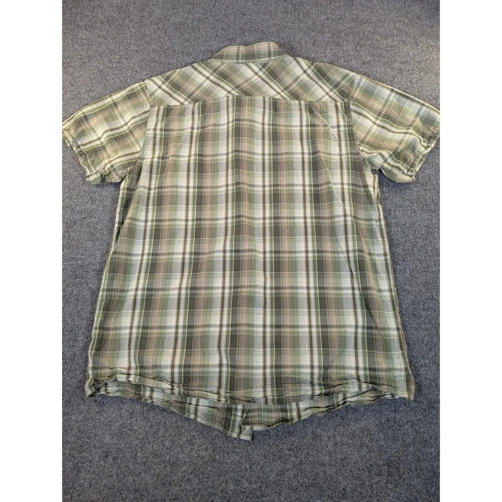 The North Face Mens XL Green‎ Plaid Snap Front Short Sleeve Cotton Shirt 2442